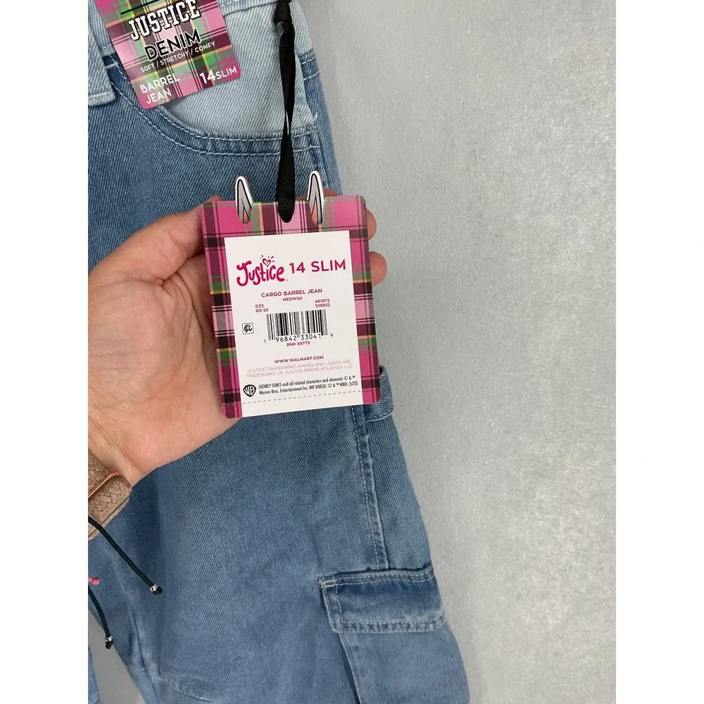 Justice Girls Looney Tunes Cargo Barrel Jean Light Wash Bugs Bunny 14 Slim